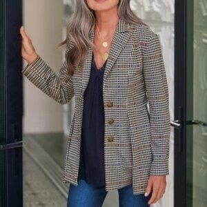 Soft Surroundings Pleated Houndstooth Blazer Riding Jacket Size XL